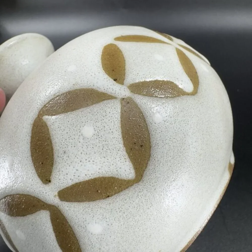Vintage 1990s Hand Made Stoneware‎ Pottery Vase Round Bottom Brown Pattern VTG